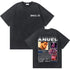 Anuel AA vintage graphic tee charcoal StreetFlow shirt with small front logo and collage back poster design